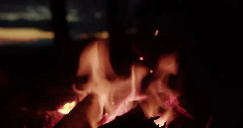 Campfire Flames Close Up at Dusk in North Carolina Видео 347241896