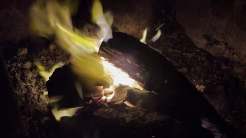 Campfire Flames Close Up at Night Stock Footage 262114743