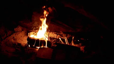 Campfire Flames in the Dark Stock Footage 293185408
