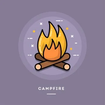 Campfire, flat design thin line banner Illustrazione stock