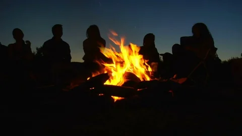 Campfire Group Camping Stock Footage