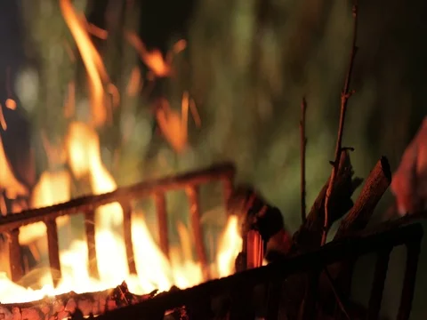Campfire hands and night Stock Footage 82141645