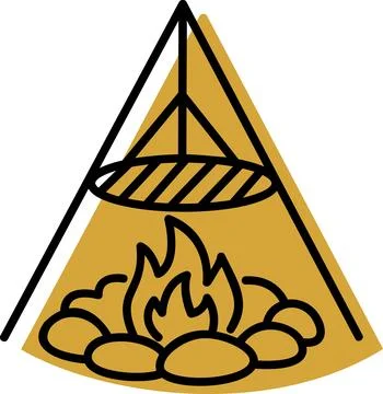 Campfire with hanging grill flat icon Stock Illustration