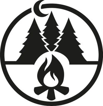 Campfire icon in the forest Stock Illustration