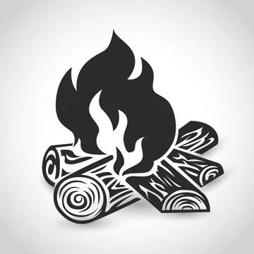 Campfire icon with logs isolated on white background Illustrazione stock