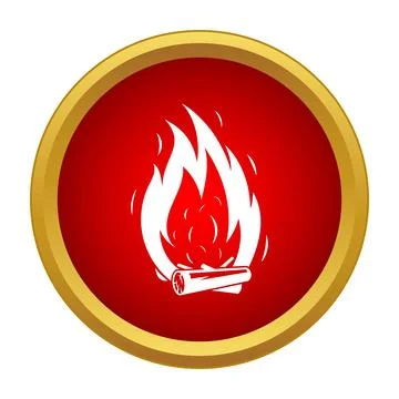 Campfire icon showing burning logs and flames Illustrazione stock