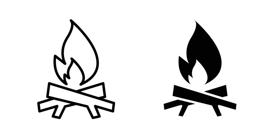 Campfire icon silhouette vector set. thin line pack Stock Illustration