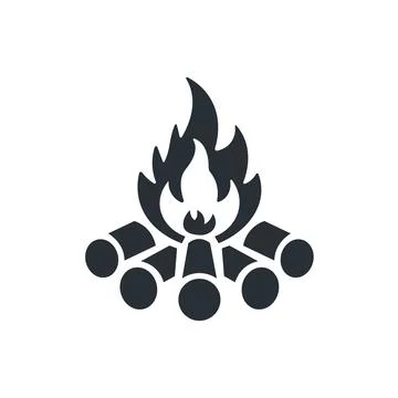 Campfire lit with wood logs flat icon. Camping trip. Stock Illustration