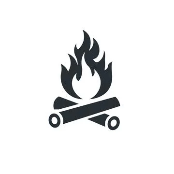 Campfire lit with wood logs flat icon. Camping trip Stock Illustration