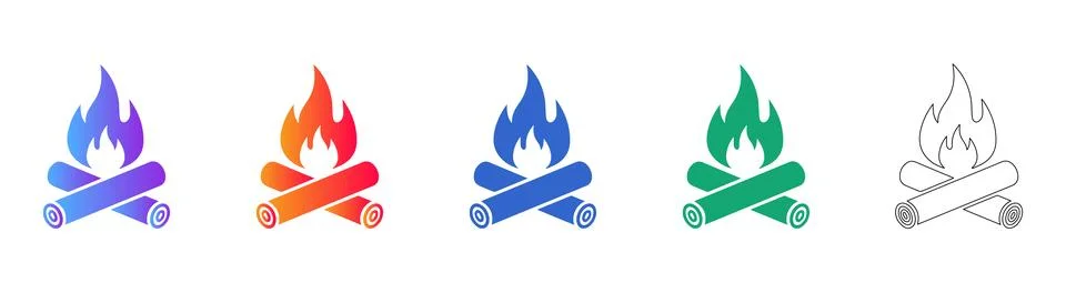 Campfire Log Icon Set Stock Illustration