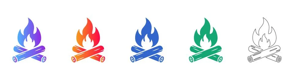 Campfire Log Icons Set Stock Illustration