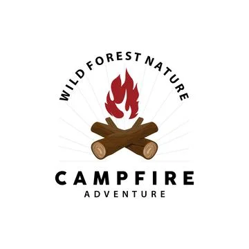 Campfire Logo, Bonfire Vector, Adventure Design Retro Vintage Illustration .. Stock Illustration
