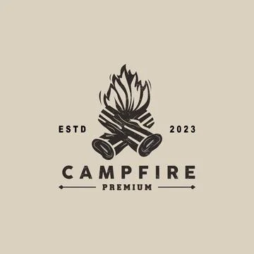Campfire Logo Design, Bonfire Vector, Adventure Camp Outdoor Wood Flame Vin.. Stock Illustration