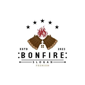 Campfire Logo Design, Bonfire Vector, Adventure Camp Outdoor Wood Flame Vin.. Stock Illustration