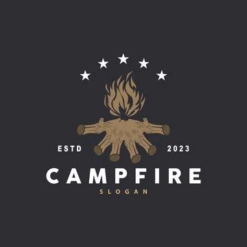 Campfire Logo Design, Bonfire Vector, Adventure Camp Outdoor Wood Flame Vin.. Stock Illustration