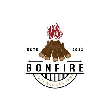 Campfire Logo Design, Bonfire Vector, Adventure Camp Outdoor Wood Flame Vin.. Stock Illustration