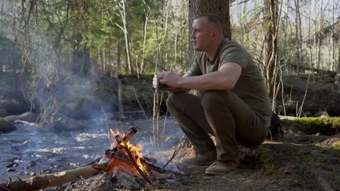 Campfire man Video stock 130267973