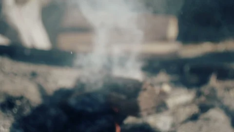 Campfire on medieval picnic Stock Footage 101651079