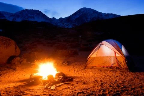 Campfire in the mountains Stock Photos