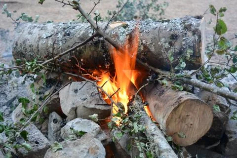 A campfire in the mountains Stock Photos
