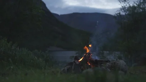 Campfire at nature in mountains. Stock Footage 119568556