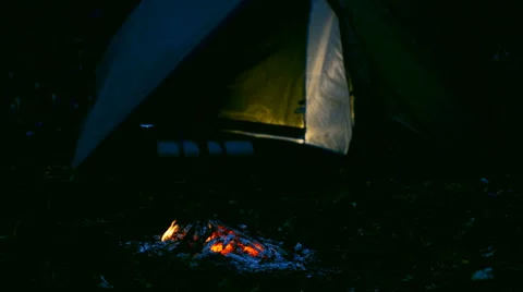Campfire near the tent. Stock Footage 63025278