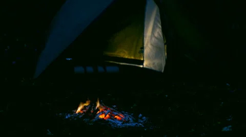 Campfire near the tent. Time Lapse. Stock Footage 63025682