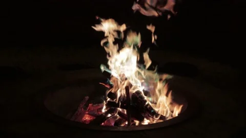 Campfire at night, aurora color Stock Footage 230207347