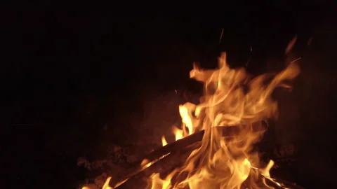 Campfire at night at barbecue, 4k video footage Stock Footage 182470470