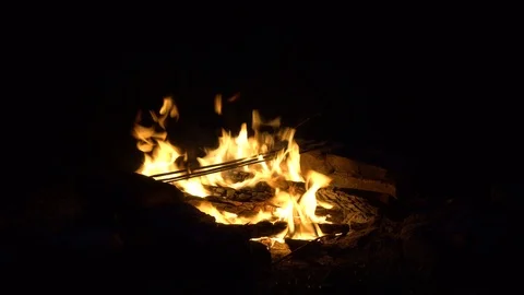 Campfire at night, beautiful shot Stock Footage 118330073
