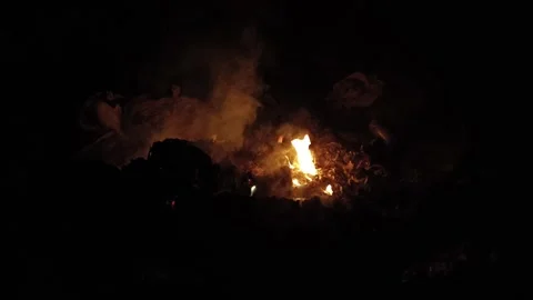 Campfire Night Bonfire Flames Glowing Embers Stock Footage 341023443