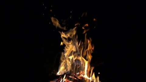 Campfire at night, burning fire bonfire 8x slow motion Stock Footage 80841218