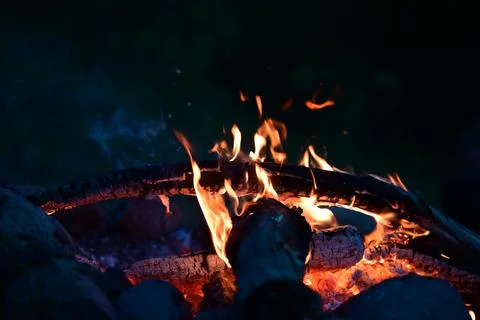 Campfire at night as a close up Stock Photos