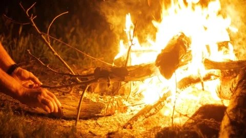 Campfire in the night Stock Footage 110227351