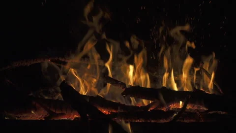Campfire at night slow motion. HD 1080p video footage Stock Footage 97797059