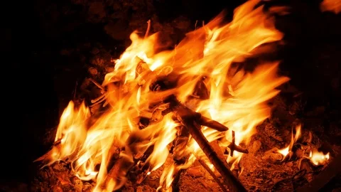 Campfire Real-Time Burning In The Dark 4K 2 库存影片 98239982