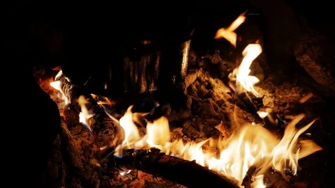 Campfire Real-Time Burning In The Dark 4K 1 Stock Footage 98239992