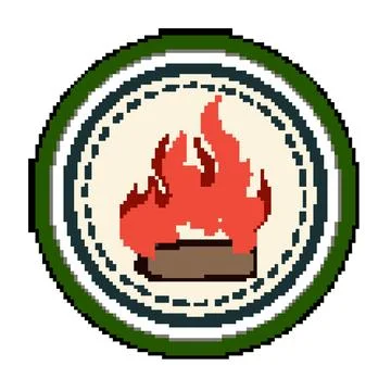 Campfire retro bonfire badge pixel art vector illustration Stock Illustration