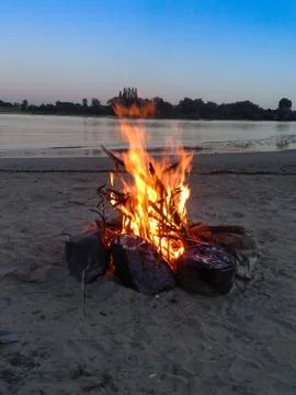 Campfire by the river Stock Photos