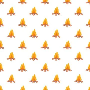 Campfire seamless pattern with flames and firewood icon Stock Illustration