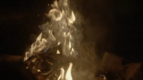 Campfire set ablaze at night Video stock 87613976