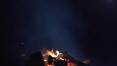 Campfire set ablaze at night in slow motion Video stock 73021705