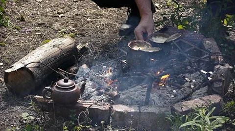 Campfire in Siberian taiga Stock Footage 7758979