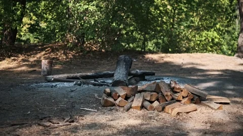 Campfire Site: Ready for a Cozy Evening Stock Footage 284623873