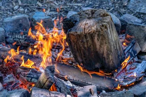Campfire site with stone border Stock Photos