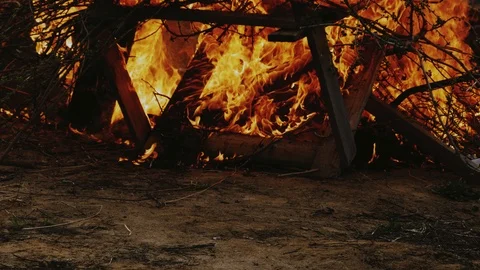 Campfire with smoke close-up on nature background Stock Footage 106600086