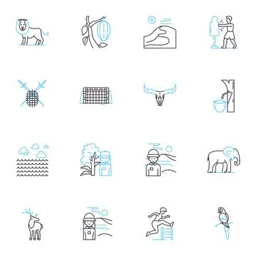 Campfire stories linear icons set. Tales, Horror, Ghosts, Legends, Myths, Fire Stock Illustration