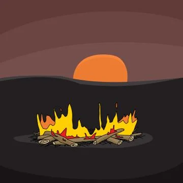 Campfire at Sunset Stock Illustration