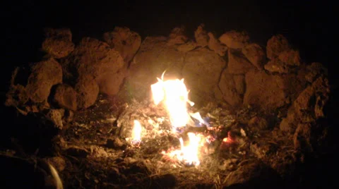 Campfire  surrounded by lava rocks burning in the White Mountains 3 Stock Footage 39358474