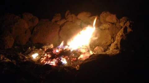 Campfire  surrounded by lava rocks burning in the White Mountains 2 Stock Footage 39358515